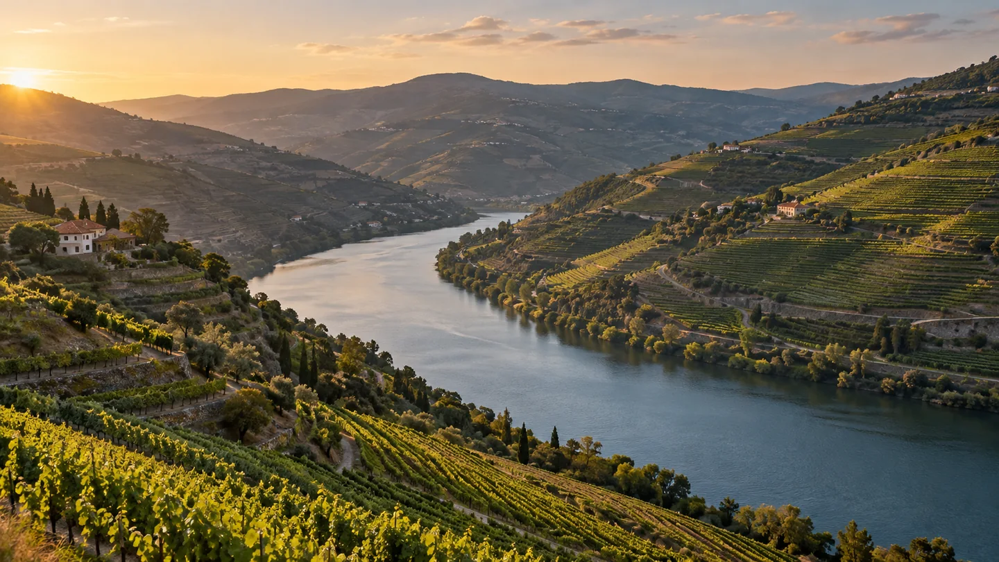 Vale do Douro, rio e vinhas em socalcos